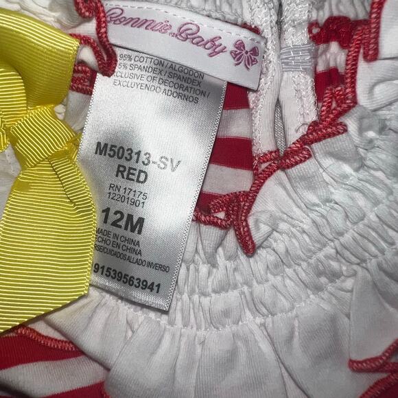 Bonnie Jean Baby summer Lemonade strawberry ruffled red and white top 12 months - Picture 6 of 7